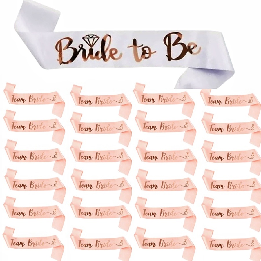 Bride Tribe Sash - 25 sztuk/zestaw różowo-złotych szarf, 1 biała