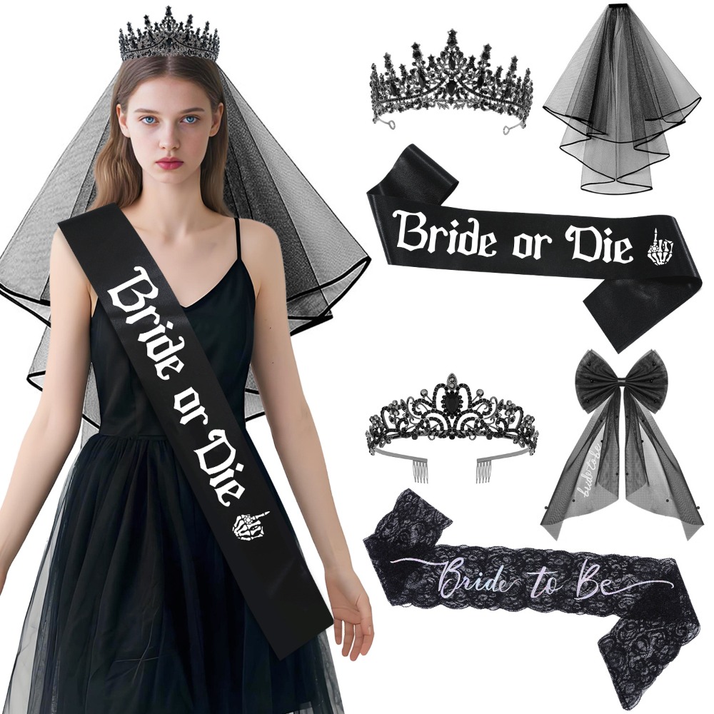 Bride Tribe Sash - 3 szt. Gotyckie czarne akcesoria na